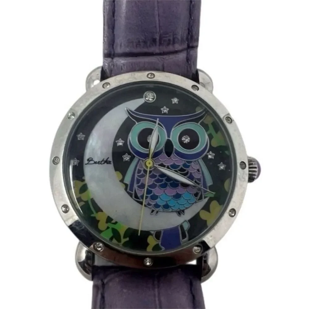 Bertha Ashley MOP Ladies Purple Owl Dial Wristwatch